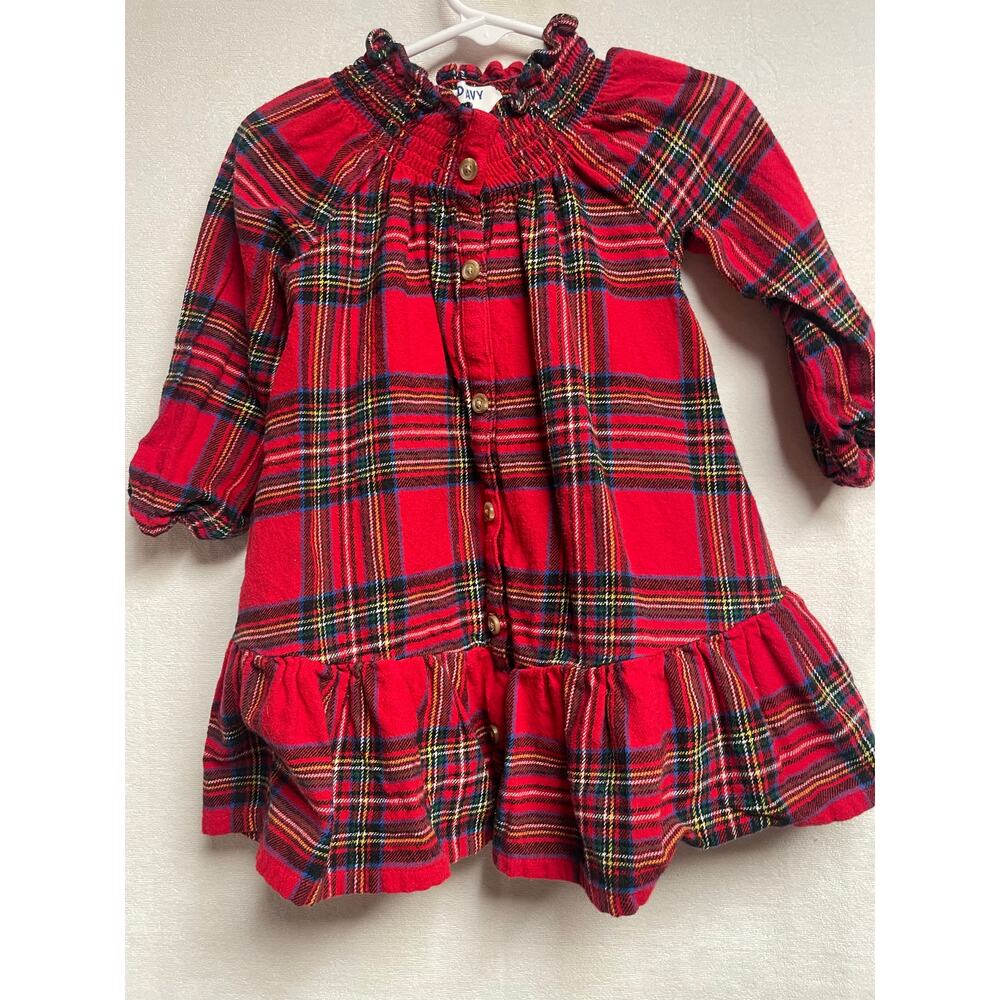 Old Navy flannel‎ red plaid dress size 2T adorable